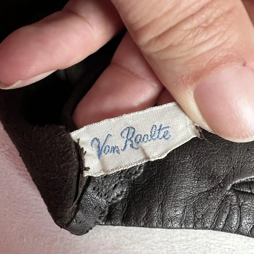 Vintage Van Raalte Leather Gloves Womens‎ 7.5 Brown Dress Scalloped 80s 90s